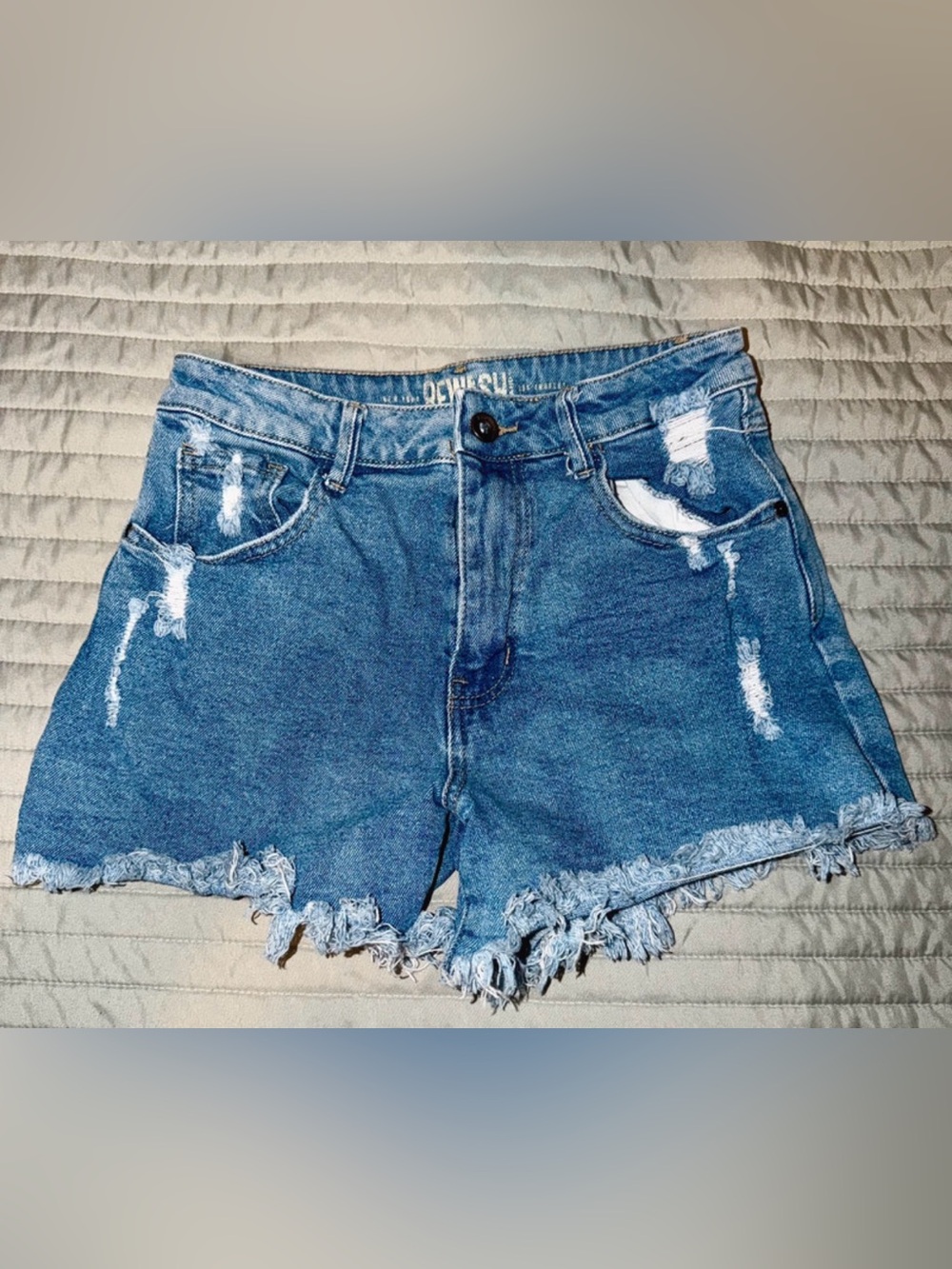 Rewash Distressed Frayed Hem Denim Shorts - Blue